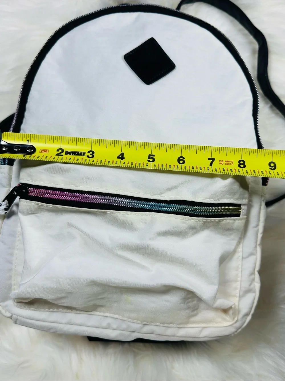Claire's White Backpack with Black Trim and Multicolor Zipper